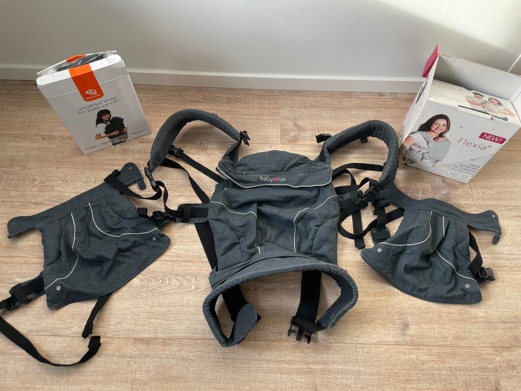 Babylonia Flexia Draagzak Deep Grey + omslagdoek, Gebruikt, Buik of Rug, Draagzak, Ophalen