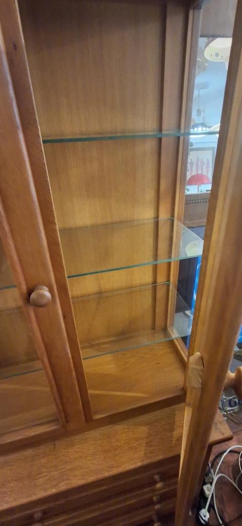 Vintage Houten Vitrinekast met Lades, Ophalen, Gebruikt, Met deur(en), 50 tot 100 cm
