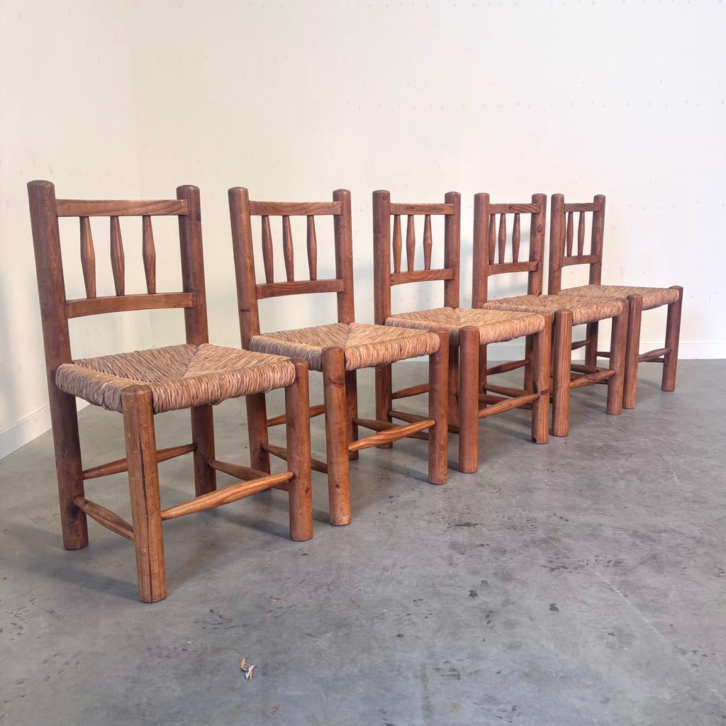 Vintage Belgische eetkamer stoelen jaren 60 70 80 brutalist, Ophalen, Gebruikt, Bruin, Hout