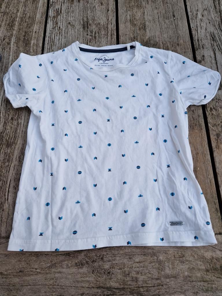 Tshirt 128 pepe jeans wit blauw, Pepe Jeans, Ophalen of Verzenden, Zo goed als nieuw, Shirt of Longsleeve