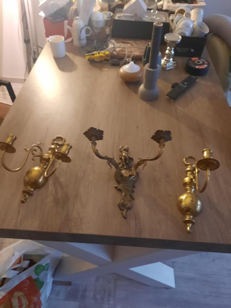 Antieke muurkandelaars, Ophalen of Verzenden, Koper of Brons