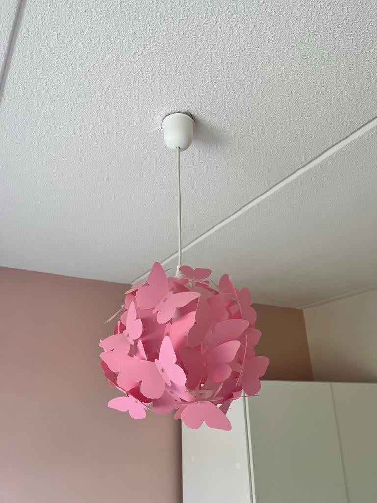Roze kinderkamer lamp met vlinders, Ophalen, Gebruikt, Lamp
