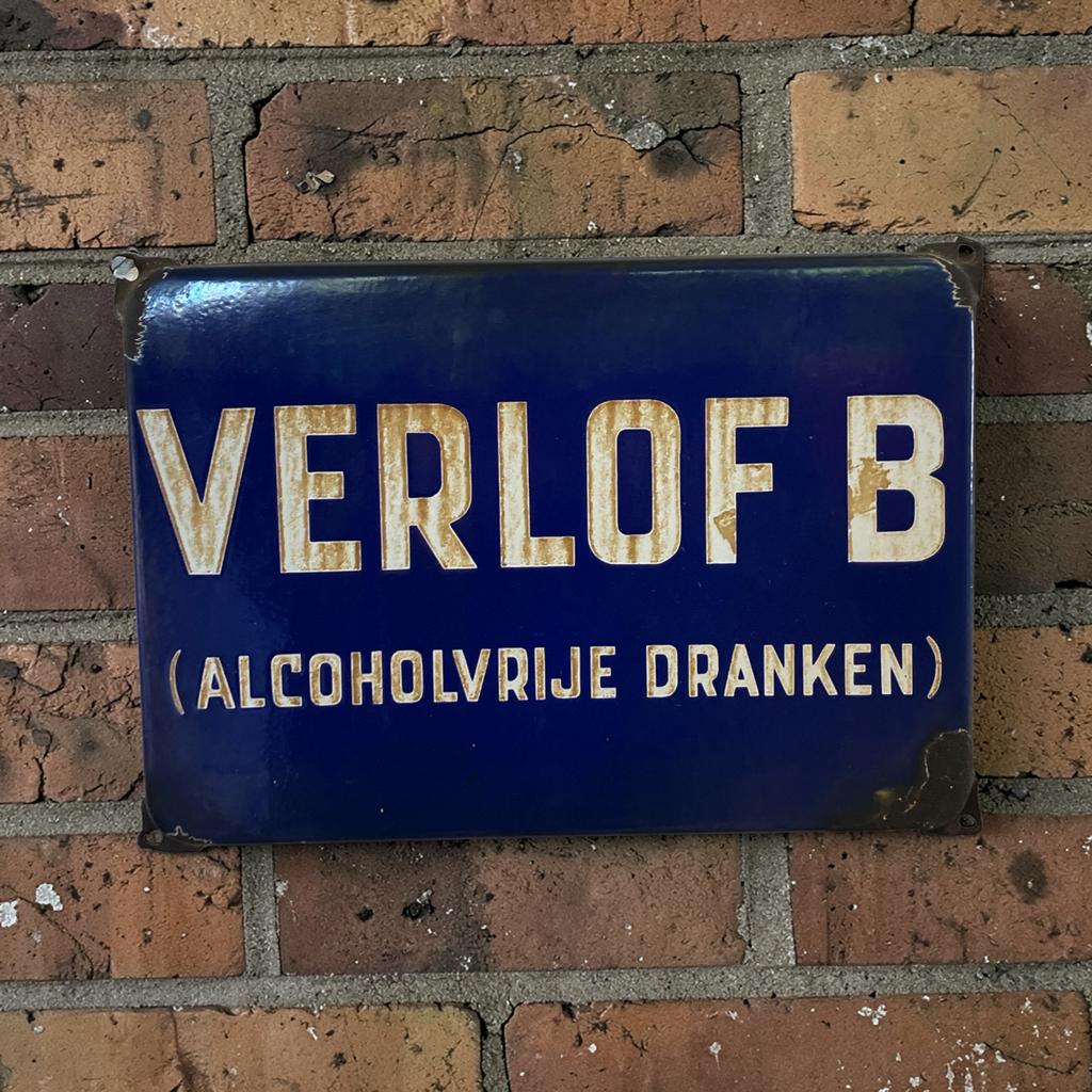 Oud emaille reclamebord Verlof B (alcoholvrije dranken), Ophalen of Verzenden