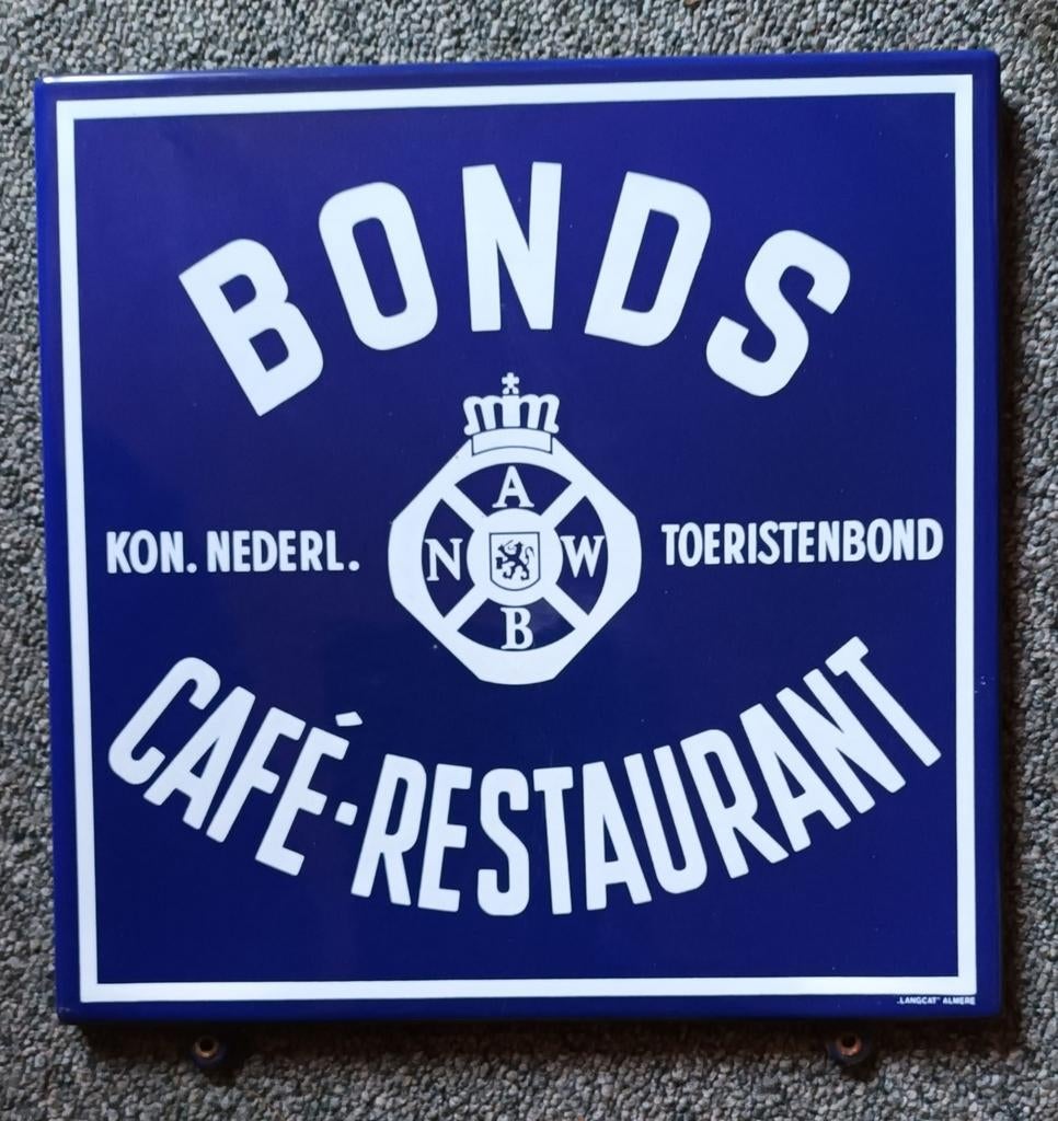 Emaille bord bonds cafe restaurant langcat almere, Verzamelen, Ophalen of Verzenden, Reclamebord