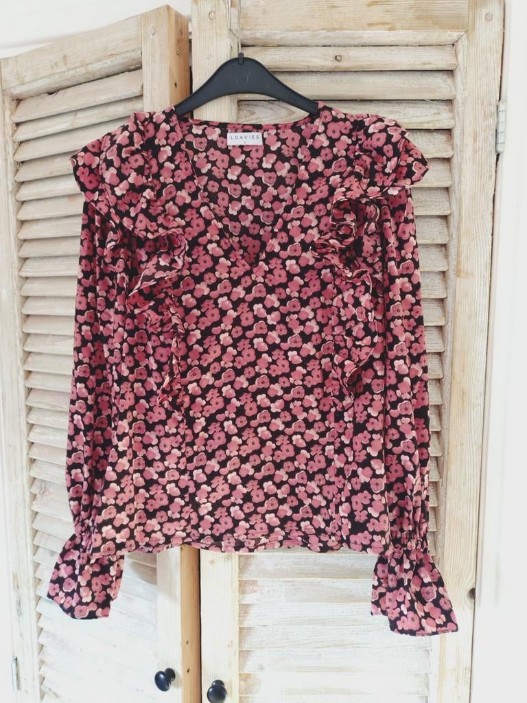 Loavies Blouse met Bloemenprint en Ruches - Maat s, Ophalen of Verzenden, Roze, Maat 36 (S), Loavies