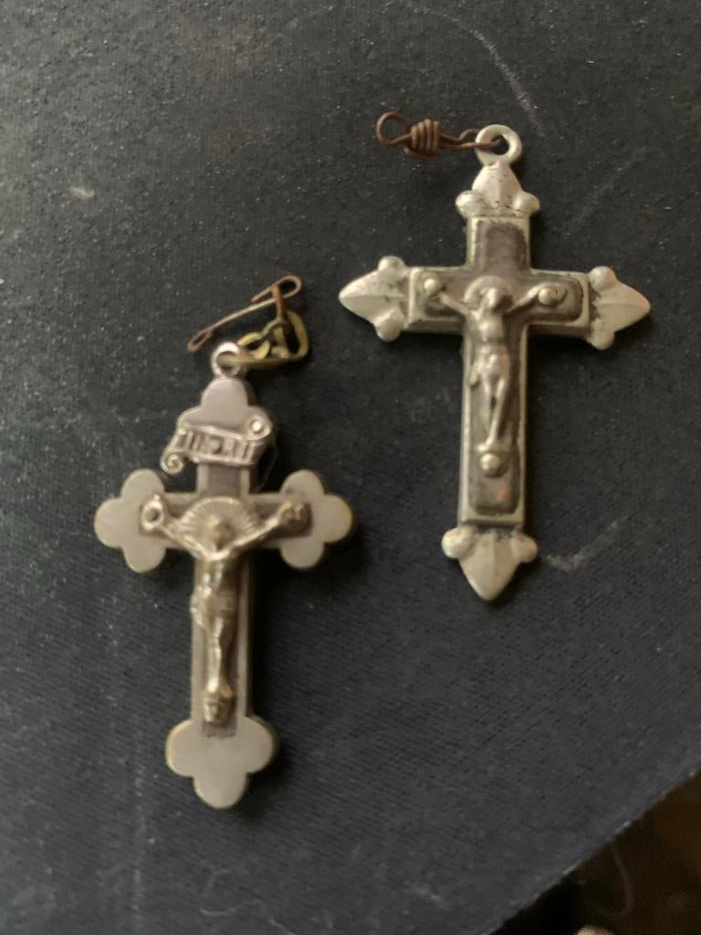 2 antieke zilveren kruisjes, Ophalen of Verzenden