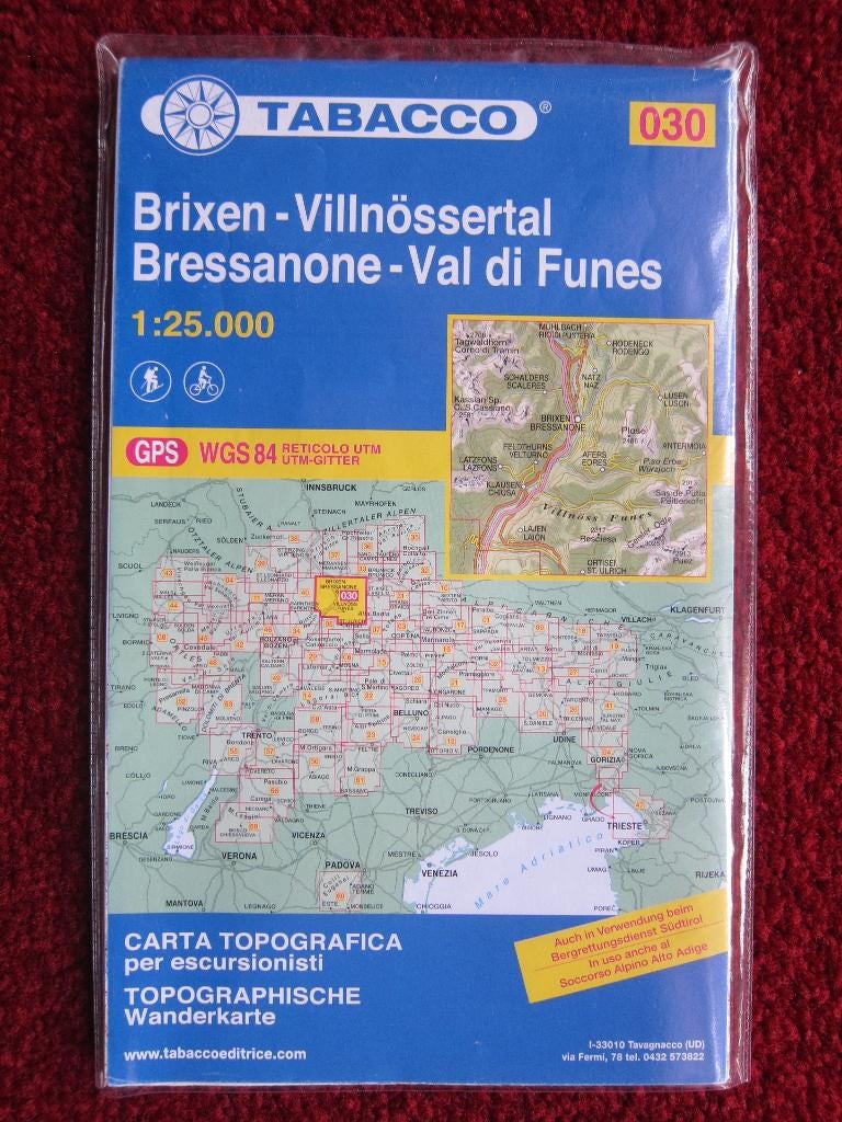 Tabacco Wanderkarte 030 Brixen - Villnössertal, 2014, Boeken, Atlassen en Landkaarten, Verzenden, 2000 tot heden, Italië, Landkaart