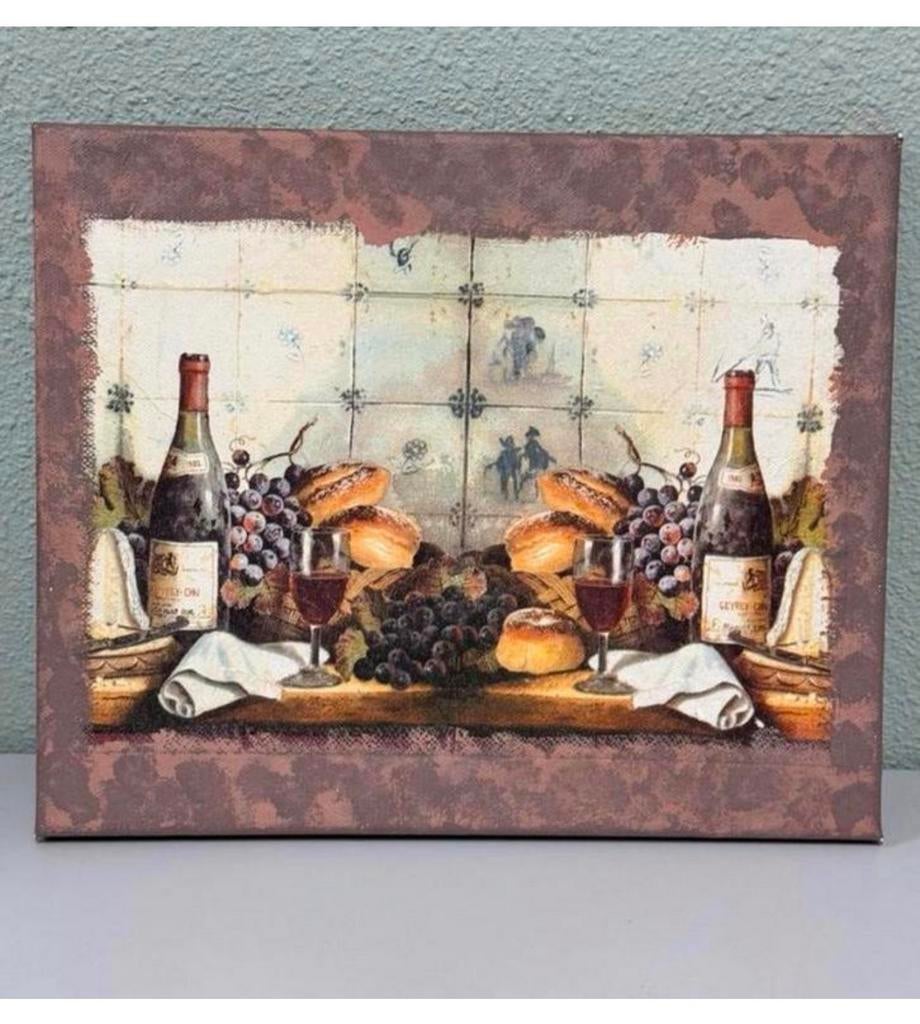 Klassiek Schilderij canvas Delfts blauwe tegels brood wijn, Ophalen of Verzenden