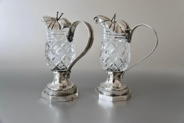 ZILVER AAN AQUA EN VINO SET ; KRISTAL m. ZILVER ANTIEK 1836, Antiek en Kunst, Antiek | Goud en Zilver, Zilver, Verzenden