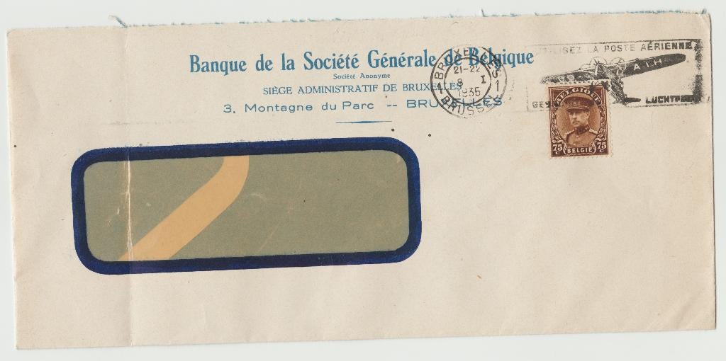 België 1935 Vlagstempel 'utilisez la poste arienne' brief, Ophalen of Verzenden, Brief