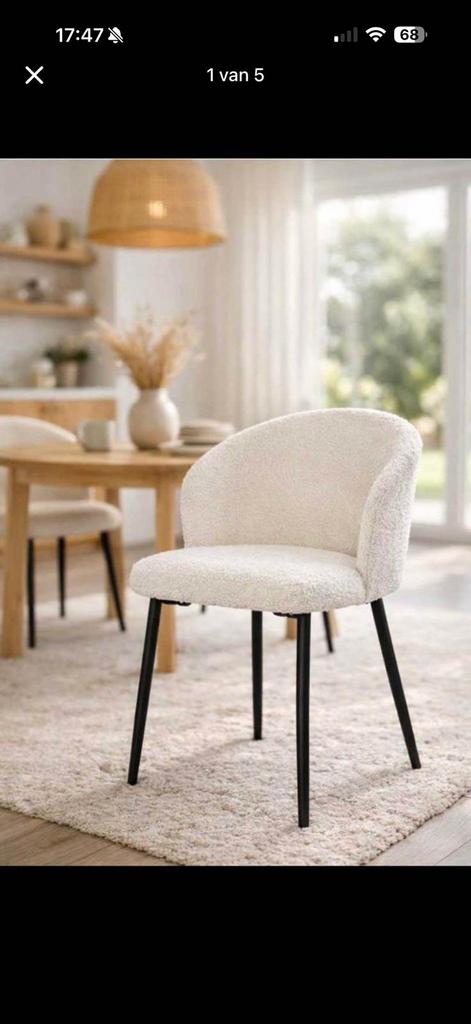 6 stoelen zitting en leuning van teddy stof z, Ophalen of Verzenden, Nieuw, Wit, Stof