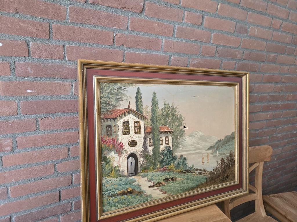 Mooie oude houten schilderijlijst (met beschadigd doek), Ophalen of Verzenden