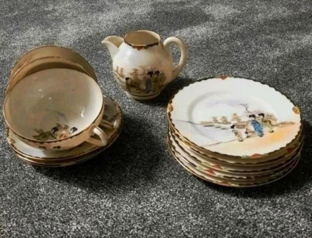 Antiek Japans theeservies Meiji Kutani eierschaal servies, Ophalen of Verzenden