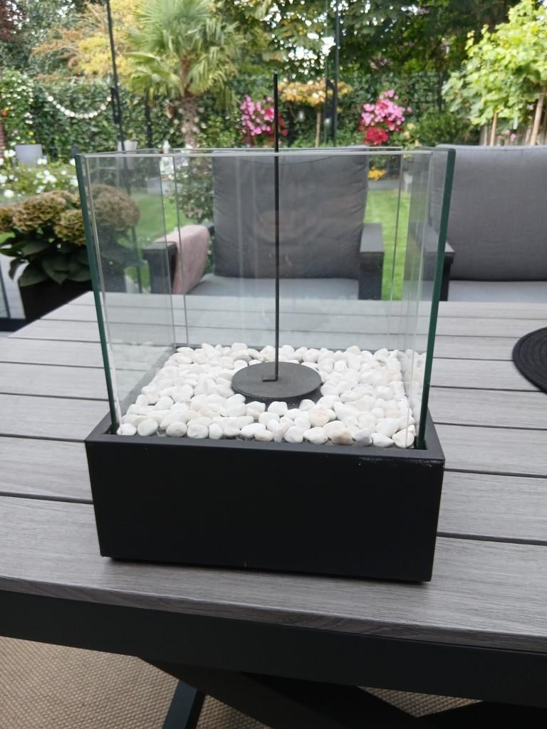 Stijlvolle etanol brander met glas en stenen, Ophalen of Verzenden, Gebruikt