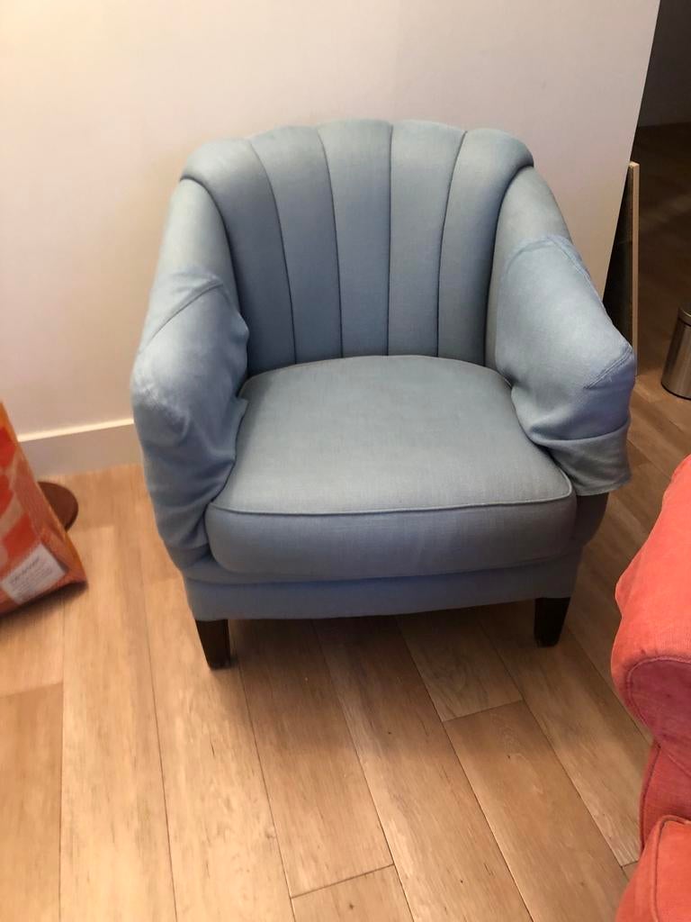 Lichtblauwe fauteuil, Ophalen, Gebruikt, Stof, 75 tot 100 cm