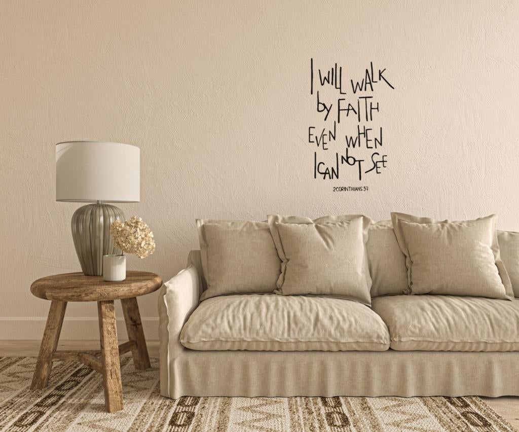 Muursticker christelijke wandtekst I will walk by faith