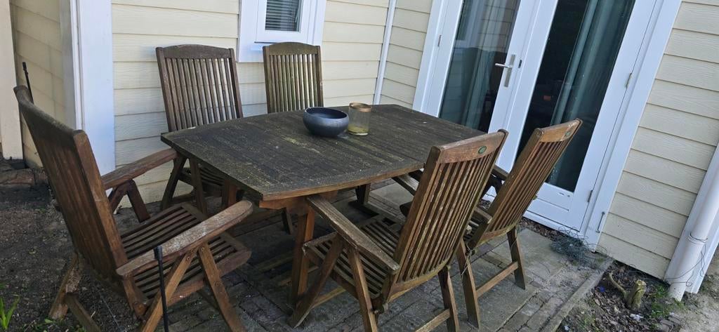 Bois le Duc teak houten Tuinmeubelset, Ophalen, 5 zitplaatsen, Gebruikt, Teakhout