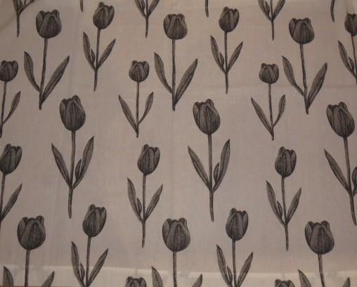 Vintage lap stof wit met grijs-zwarte tulpen Zweeds design, Zwart, Ophalen of Verzenden, Zo goed als nieuw, 30 tot 120 cm