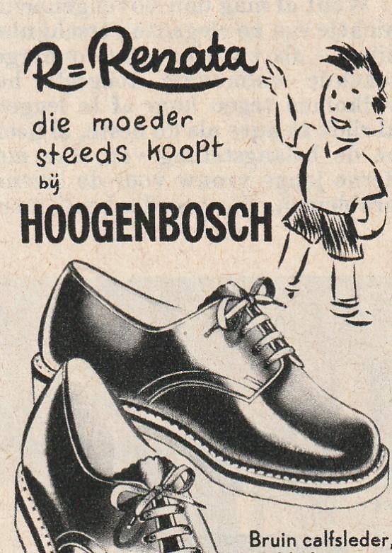 Retro reclame 1955 Hoogenbosch Renata jongetje schoenen, Verzenden, Overige typen
