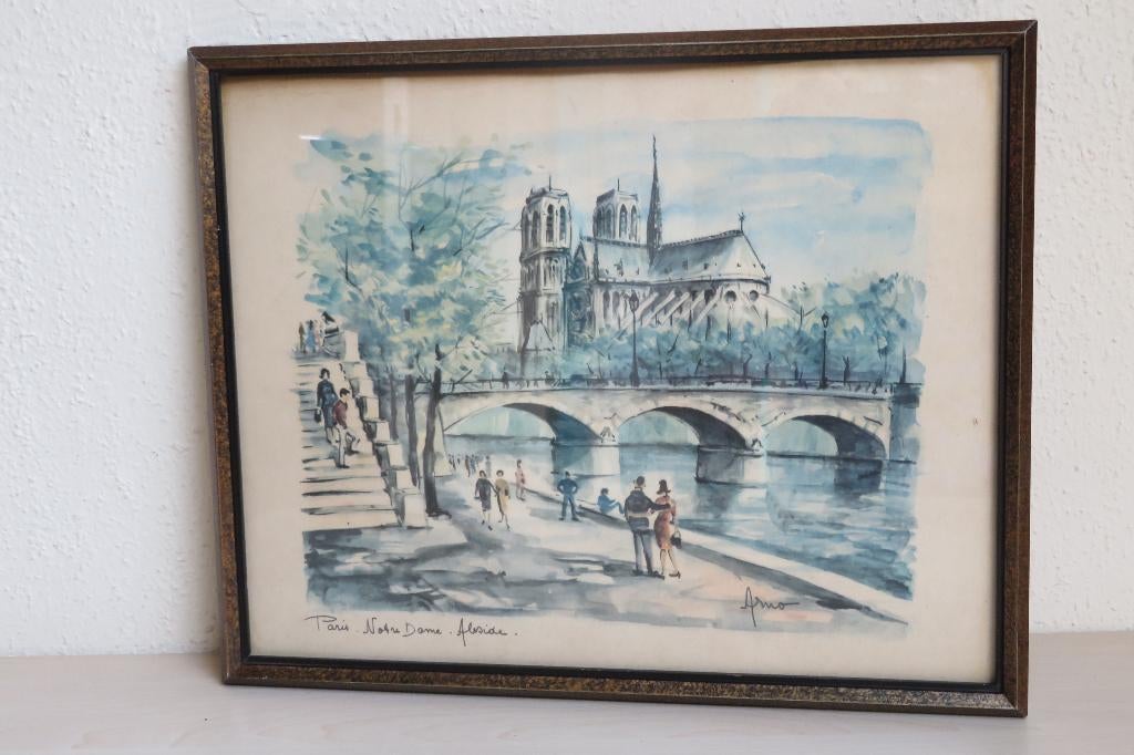 Aquarelafdruk door Arno. NotreDame Parijs, Ophalen of Verzenden