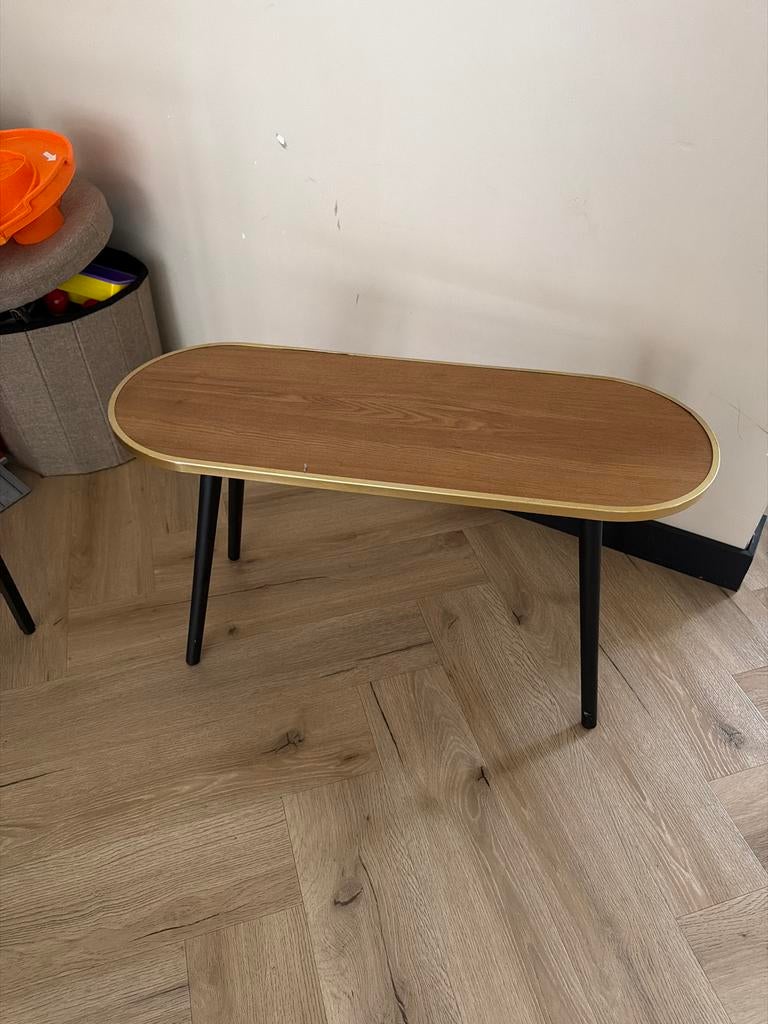 Modern Ovaal Tafeltje - Hout en Metaal, Huis en Inrichting, Tafels | Bijzettafels, Minder dan 45 cm, Gebruikt, Ophalen of Verzenden