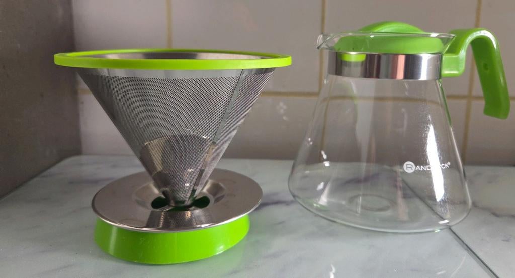 Randwyck glazen koffiepot met RVS, permanent koffiefilter, Ophalen of Verzenden, Zo goed als nieuw