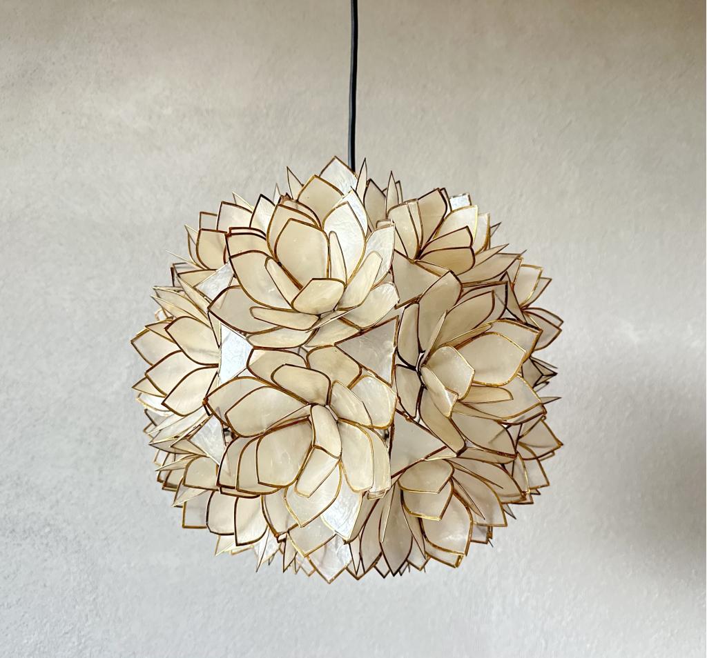 Vintage capiz hanglamp, Huis en Inrichting, Lampen | Hanglampen, Niet ingevuld, Overige materialen, Niet ingevuld, Zo goed als nieuw