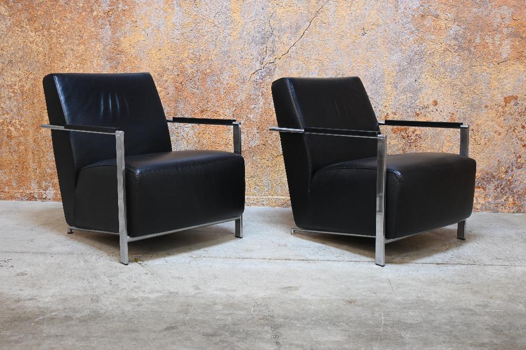 ZGANieuw 2 zwarte leren Harvink Alowa design fauteuils, Harvink, Harvink, 75 tot 100 cm, Ophalen of Verzenden