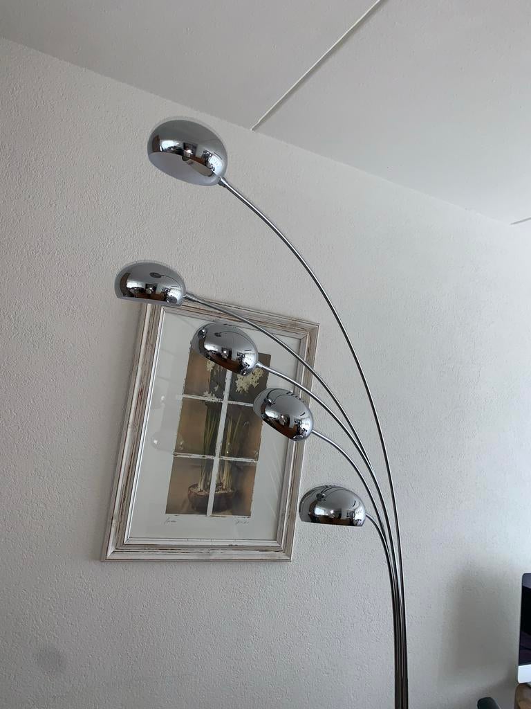 Vintage Space Age Booglamp - Chroom met 5 Bollen, Ophalen of Verzenden, Gebruikt, Metaal, 150 tot 200 cm