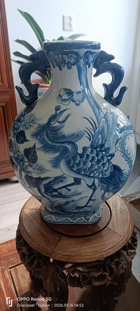 Prachtige Blauw-Witte Chinese Vazen met Kraanvogels, Antiek en Kunst, Antiek | Vazen, Ophalen of Verzenden