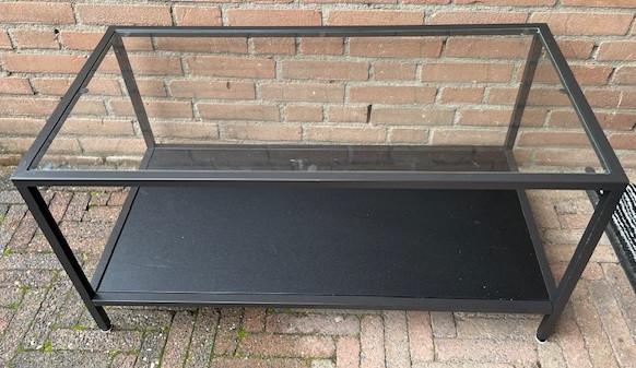 Metalen salontafel met glasplaat 90x45x45cm, Ophalen, Gebruikt, 50 tot 100 cm, 50 tot 100 cm