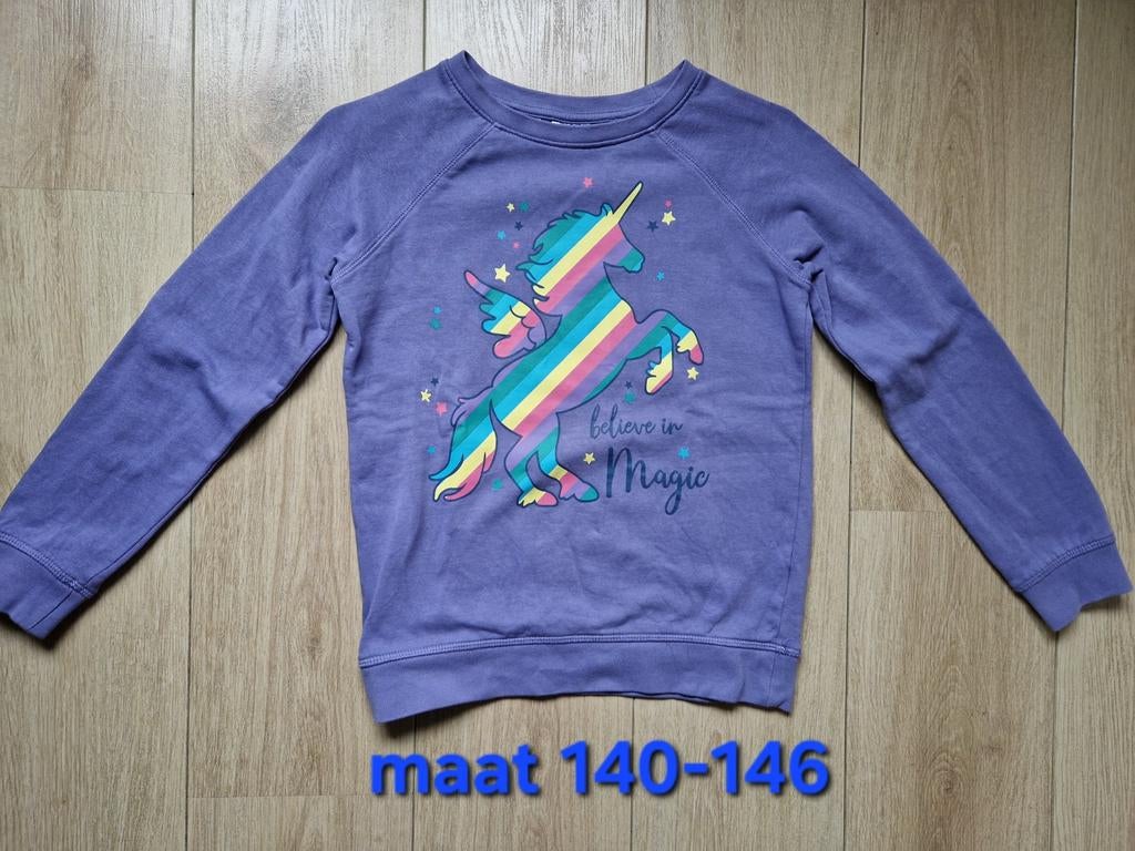 Trui unicorn maat 140-146, Ophalen of Verzenden, Zo goed als nieuw, Meisje, Trui of Vest