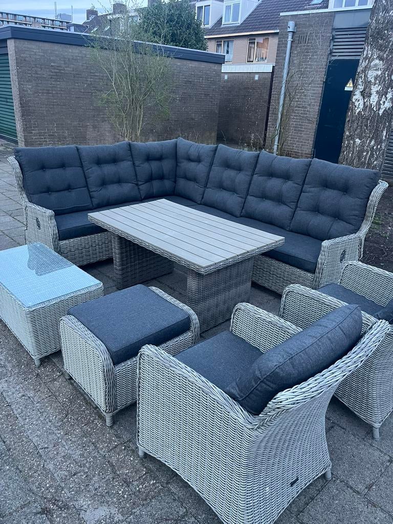 Luxe Loungeset / Dinerset + tafel + stoelen BEZORGING, Ophalen of Verzenden, Zo goed als nieuw, Wicker