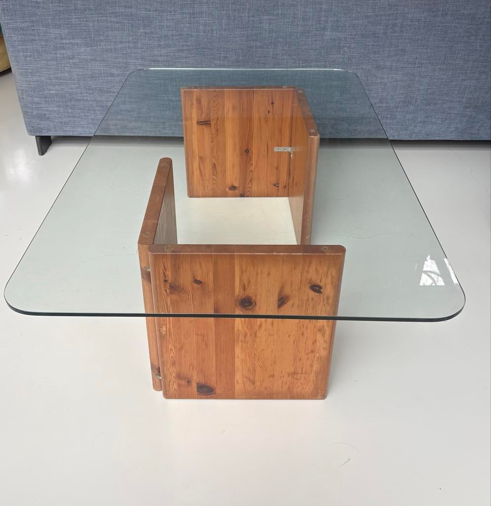 Ikea Lagun salontafel, 1987, glas en grenen, Gebruikt, 100 tot 150 cm, Glas, Minder dan 50 cm