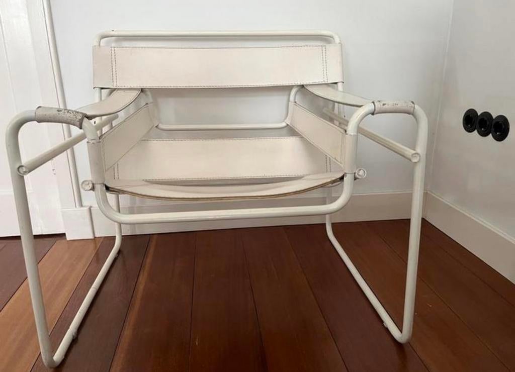 Marcel Breuer Wassily chair buisframe stoel witte uitvoering, Ophalen, Gebruikt, Design, 75 tot 100 cm