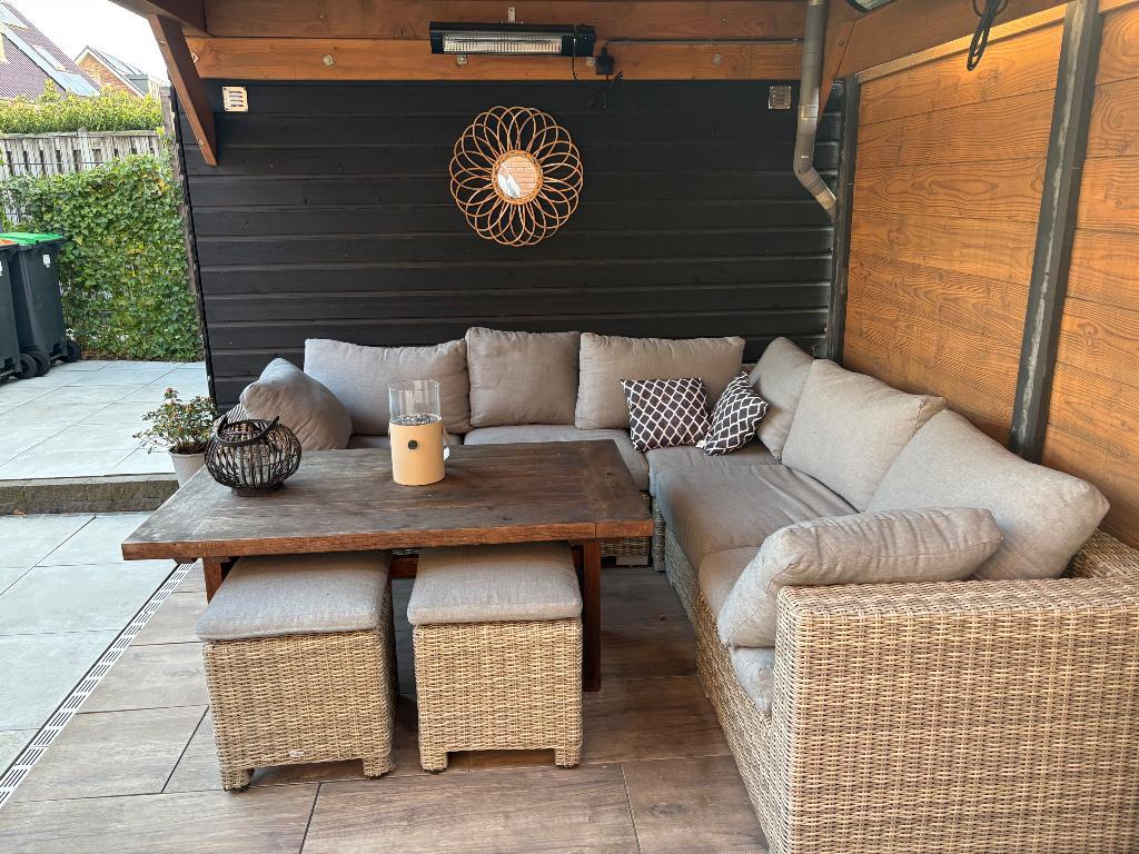 6-zits diningset incl hardhoutentafel, Ophalen, Nieuw, Wicker, Bank