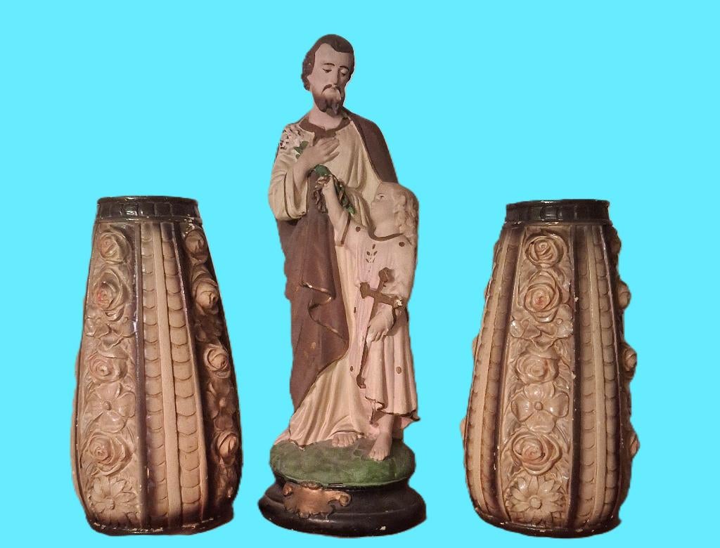 Maria Vloervazen St. Jozef met kind Kerk Beeld Vaas, Antiek en Kunst, Antiek | Religie, Ophalen of Verzenden