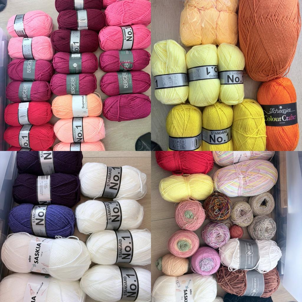 63 bollen garen, 51 acryl en 12 gemengd, Hobby en Vrije tijd, Breien en Haken, Ophalen of Verzenden, Gebruikt, Breien of Haken