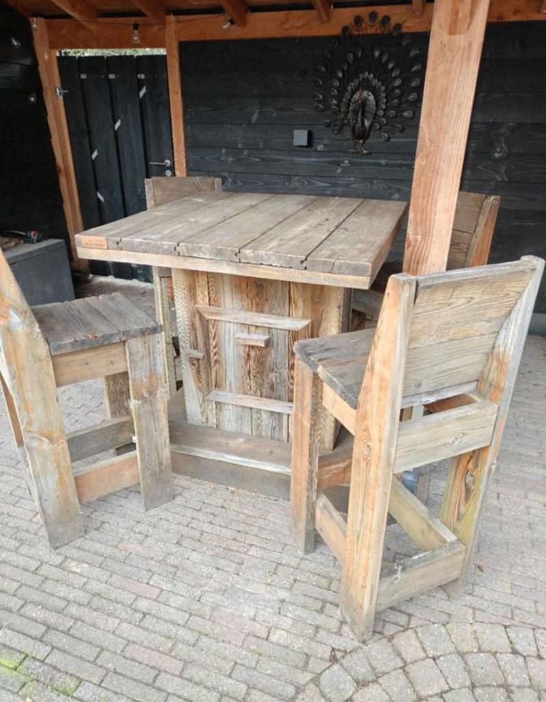 Tuinset bar steigerhout, Tuin en Terras, Ophalen, Gebruikt, Steigerhout, 4 zitplaatsen