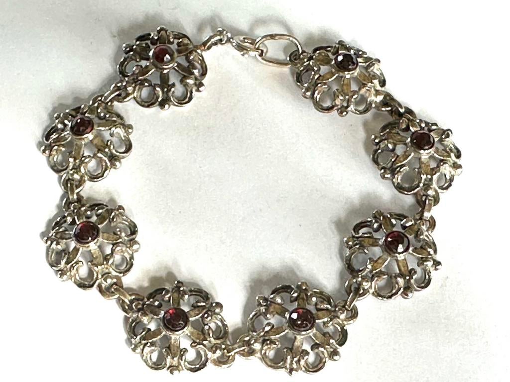 Zilveren antieke armband met granaat, Gebruikt, Verzenden, Met edelsteen, Zilver