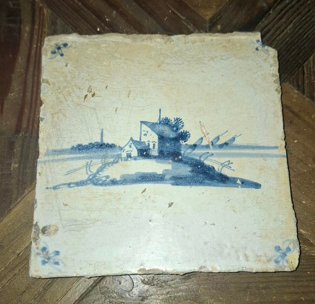 Antieke Hollandse Tegel met Molen en Landschap, Antiek en Kunst, Ophalen of Verzenden