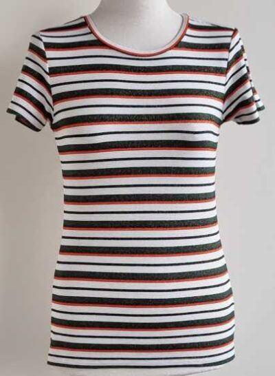 Distrikt Norrebro gestreept t-shirt met goud mt. S, Distrikt Norrebro, Wit, Ophalen of Verzenden, Zo goed als nieuw