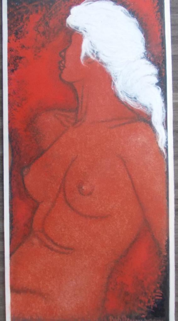 Olieverf schilderij "Naakte vrouw met wit haar" (gesigneerd), Antiek en Kunst, Ophalen of Verzenden