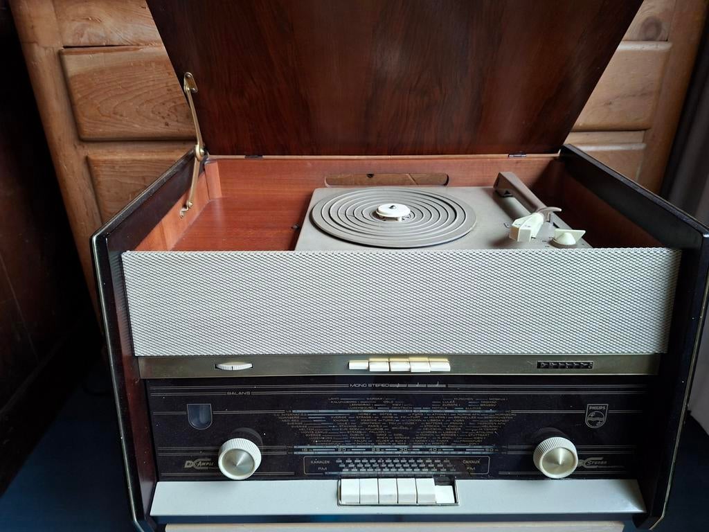 Philips H4X92 Vintage Radio Platenspeler Combinatie uit 1959, Ophalen, Gebruikt, Platenspeler, Philips