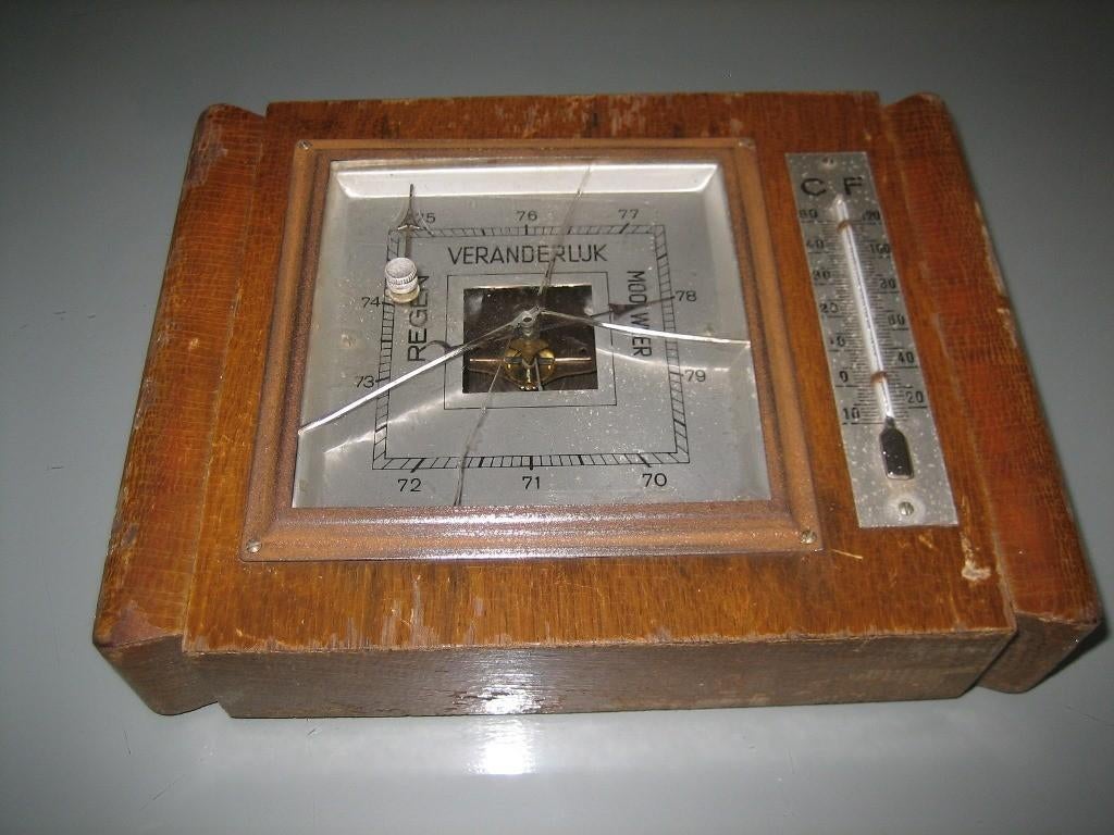 Vintage Barometer & Thermometer in houtenbehuizing, Ophalen of Verzenden