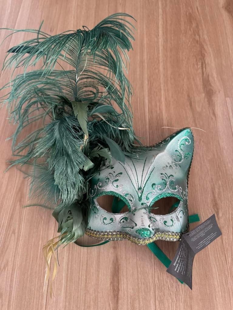 Origineel Venetiaans masker - Groen Nieuw!, Ophalen of Verzenden, Nieuw, Carnaval, Accessoires