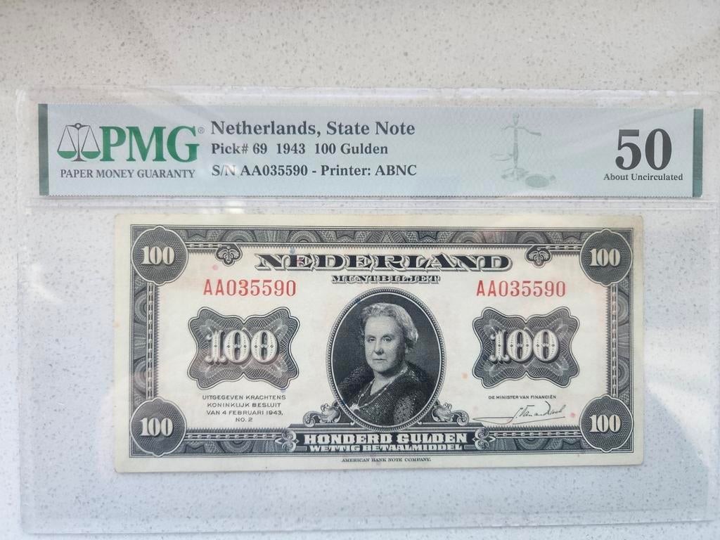 100 gulden 1943 PMG 50, Postzegels en Munten, Bankbiljetten | Nederland, Ophalen of Verzenden