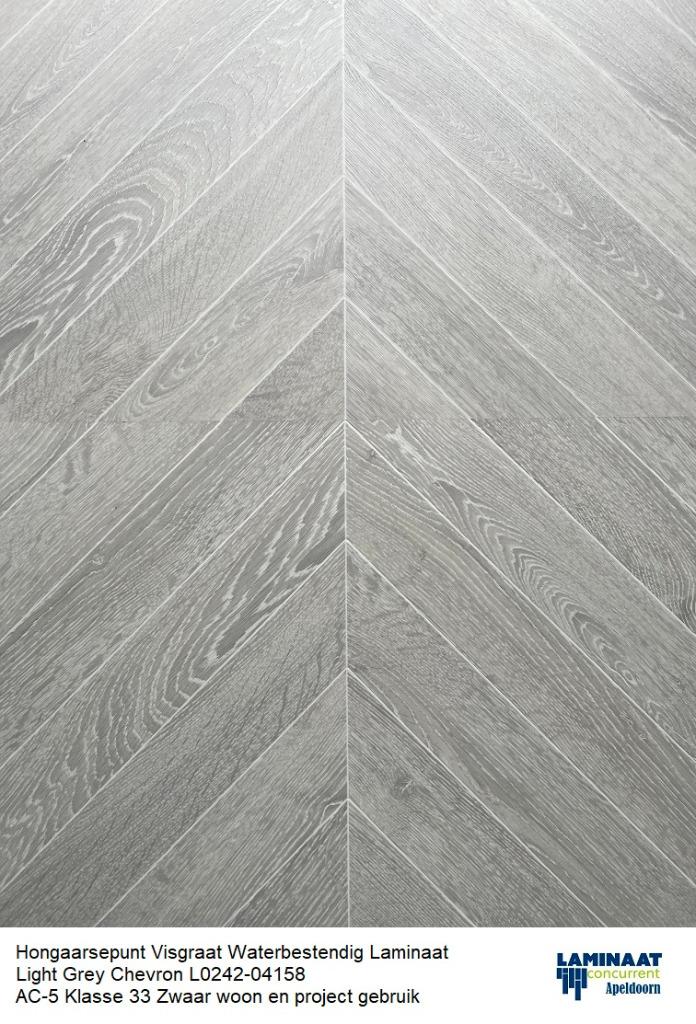 Hongaarse punt Waterbestendig Laminaat Light Grey, 75 m² of meer, Nieuw, Ophalen of Verzenden, Visgraat Hongaarsepunt laminaat