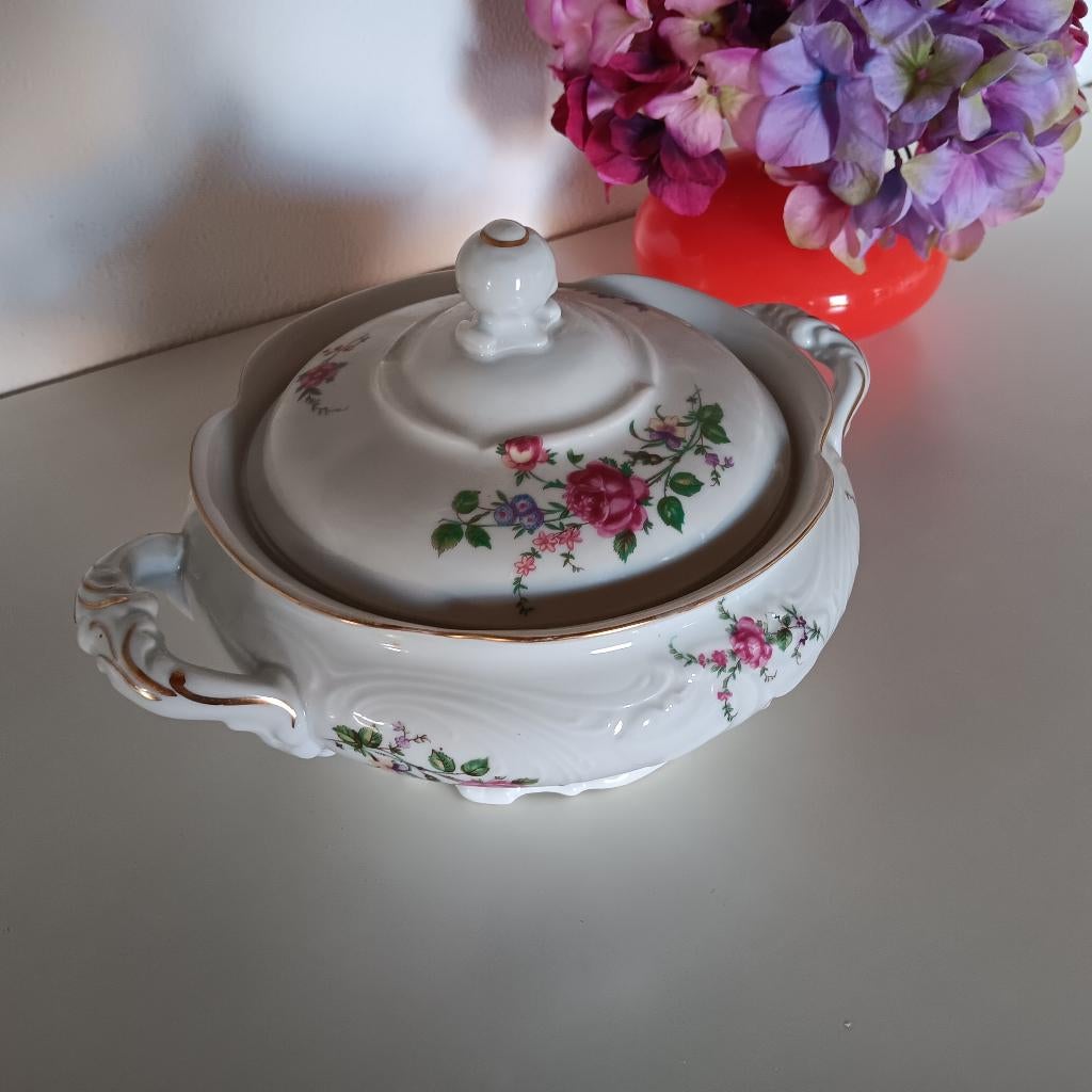 Dekschaal, brocante met rozen, Antiek en Kunst, Ophalen of Verzenden