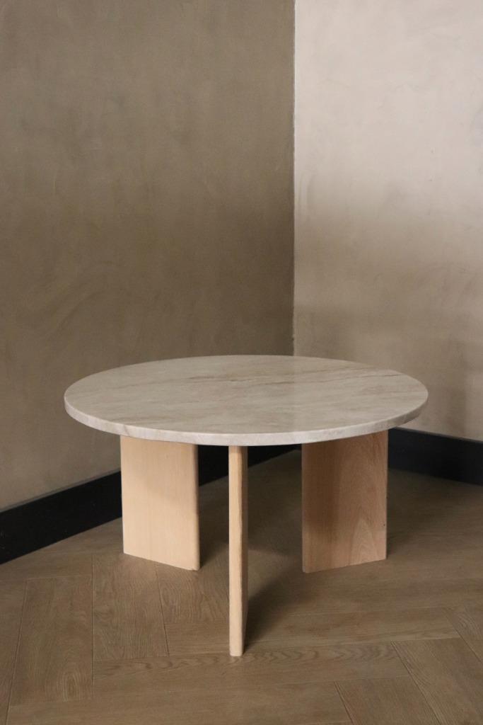 Marmeren salontafels - eiken poten | Diverse Kleuren & Maten, 50 tot 100 cm, Rond, Nieuw, Overige materialen